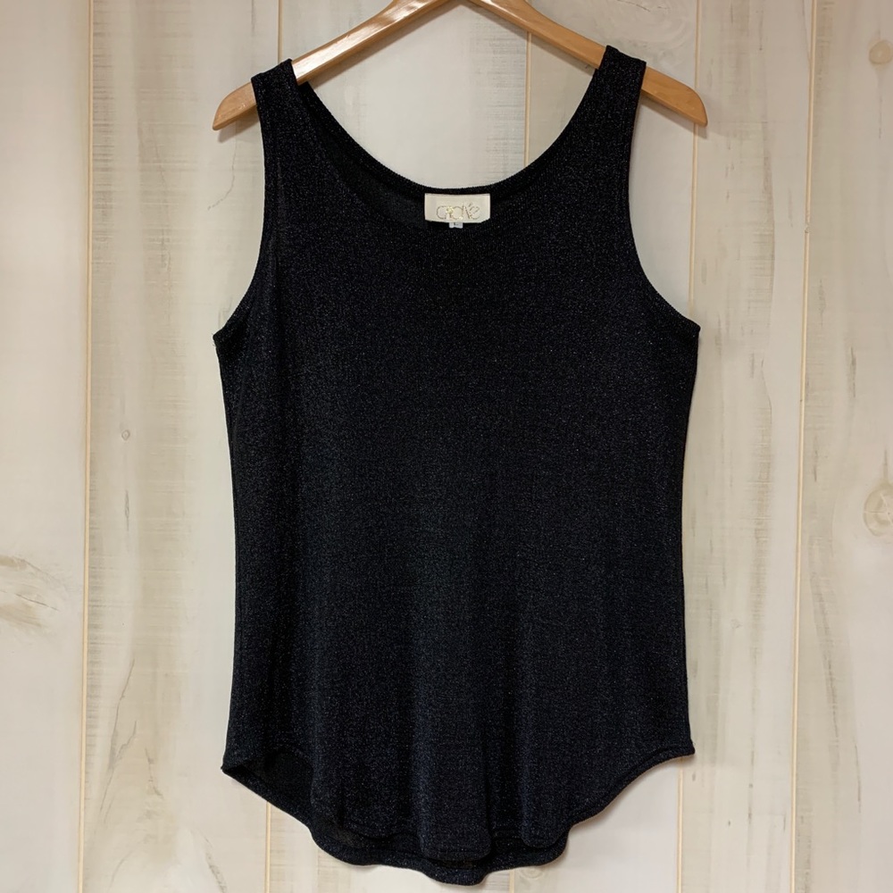 Cache Black Metallic Sleeveless Sweater L